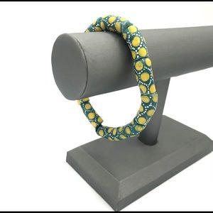 Bracelet African Trade Beads Glass Green  Yellow 7.5" Polka Dot